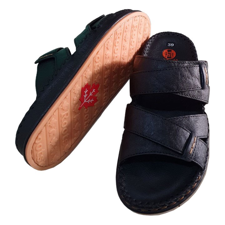 Dép Quai Ngang Nam Da Bò Thật Màu Đen Đế Cao 3.5cm Trường Hải THQNN260