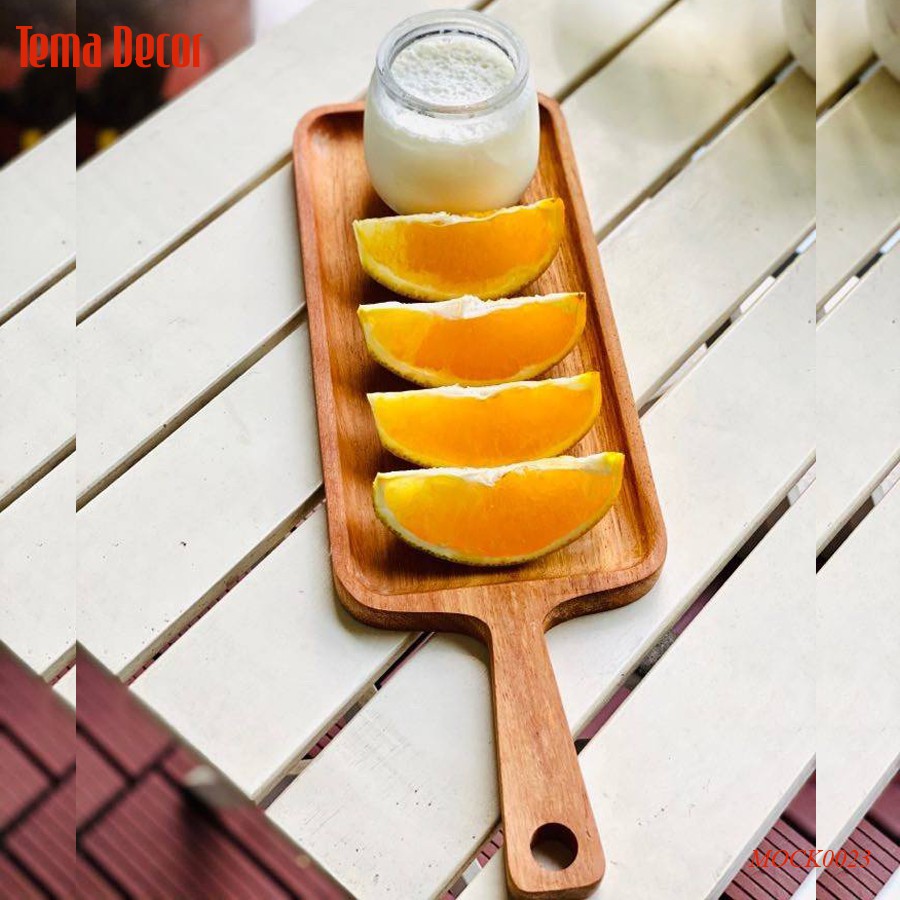 Khay gỗ decor Tema - Khay gỗ đựng đồ ăn gỗ tần bì hình oval có tay cầm tiện dụng | BigBuy360 - bigbuy360.vn