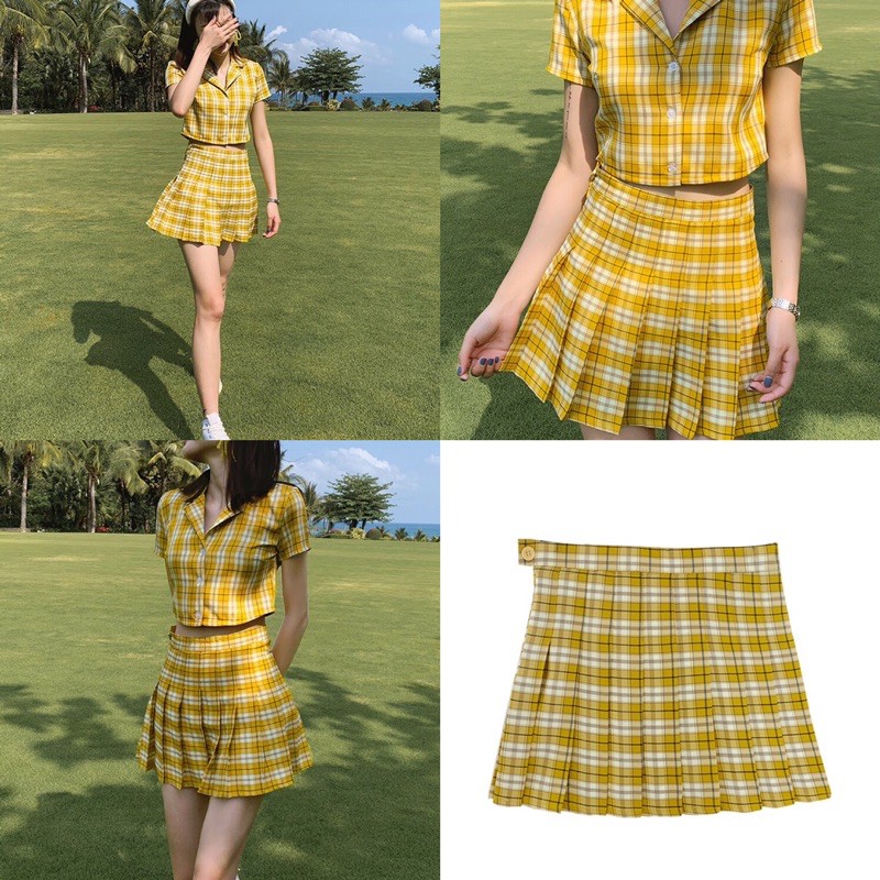 SET ÁO + CHÂN VÁY TENNIS KẺ CARO ULZZANG