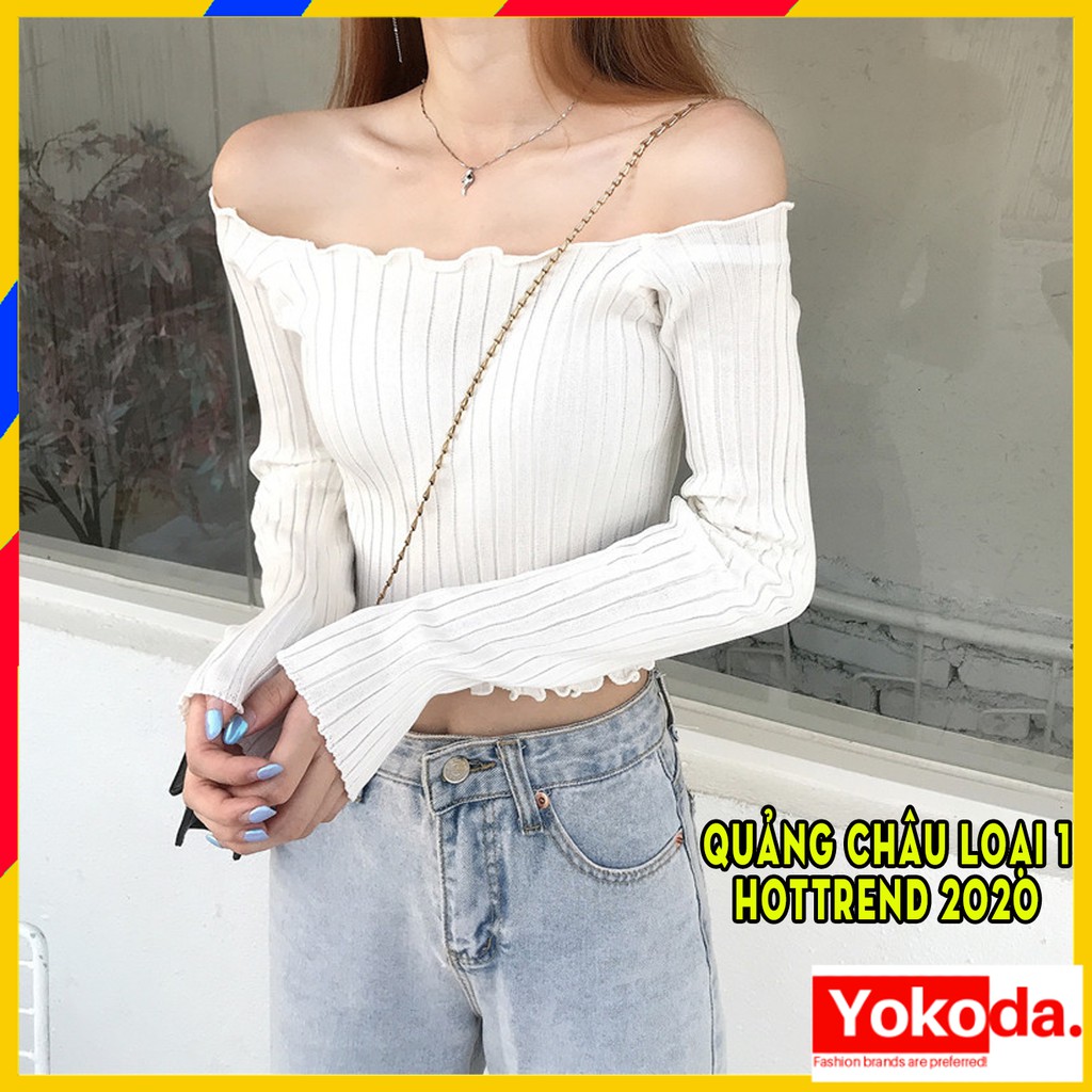 [XẢ] Áo Croptop Tay Dài Cổ Vuông Hot Thu Đông Năm✅Áo Croptop Len Trễ Vai Dài Tay Sexy - QA36