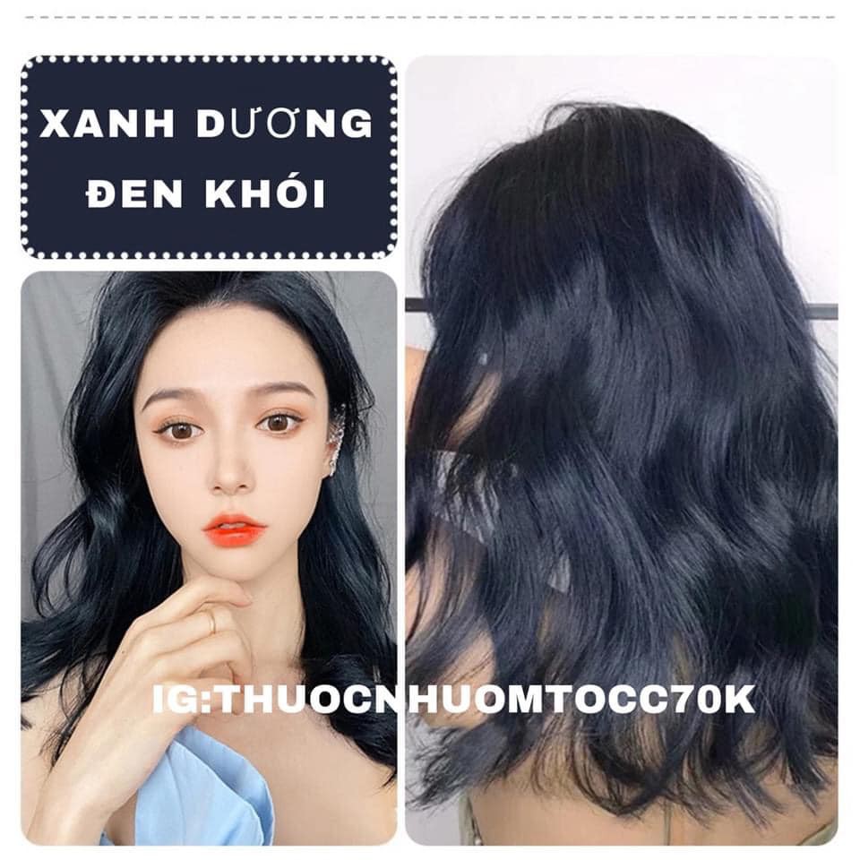 Combo nhuộm xanh dương đen kèm oxi và găng tay nền từ nền 3-4