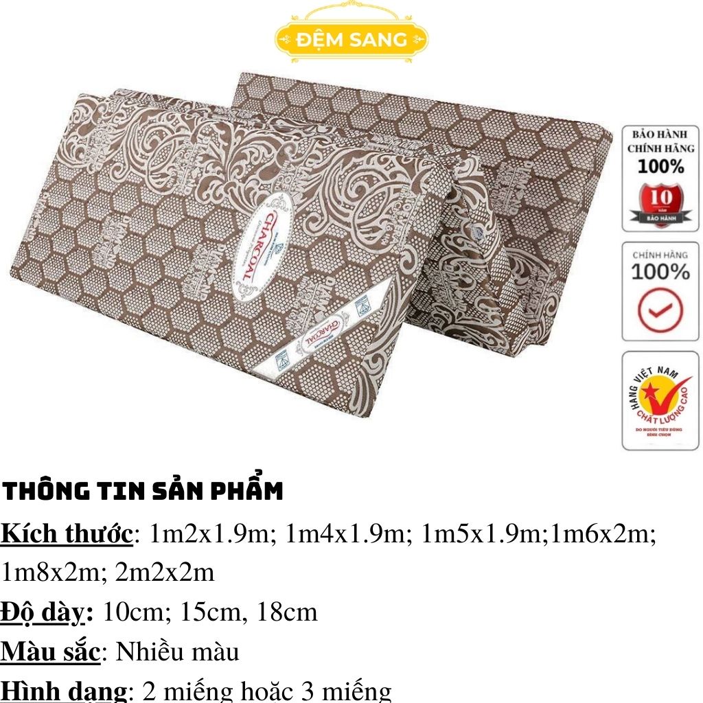 Đệm bông ép than hoạt tính Charcoal chính hãng Nệm Kim Cương - BE102