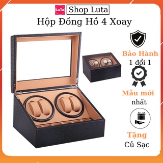 CÓ SẴN Hộp Đựng Đồng Hồ Cơ 4 Xoay 6 Trưng Bày Da Đà Điểu, Cá Sấu, Cacbon