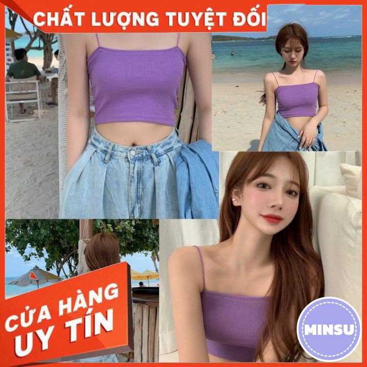 Aó 2 Dây Croptop Áo thun tăm sợi bún ôm body cho nữ