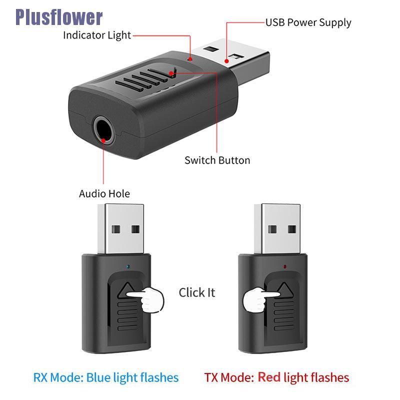 (Plus Flower1) Bluetooth 5.0 Audio Receiver 4 In 1 Stereo Bluetooth Adapter