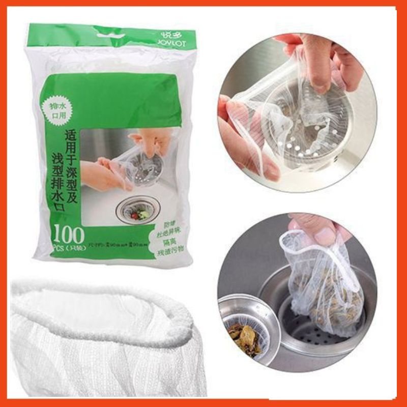 Túi lọc rác bồn rửa chén bát thiết kế kiểu lưới siêu dai đầu có chun co giãn chống tắc nghẽn ống [Túi 100 chiếc]