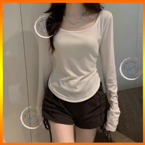 Áo Thun Nữ Dài Tay Dáng Ôm Đuôi Tôm Dày Dặn Sexy Quyến Rũ 2 Màu Đen, Trắng Hanva