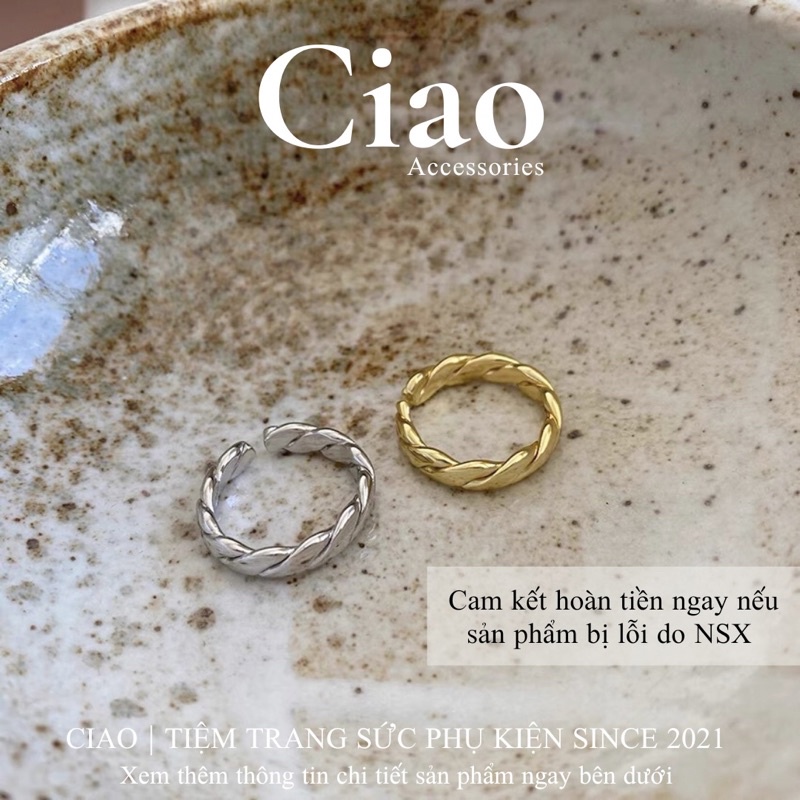 [HOẢ TỐC 1H] Nhẫn mạ bạc S925 thiết kế hoạ tiết xoắn đơn giản tinh tế phong cách trendy Corbin Ciao
