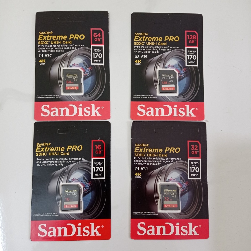 Thẻ nhớ Sandick Extreme PRO 128GB 64GB 32GB 16GB U3 upto 170MB/s cho máy ảnh, camera, flycam