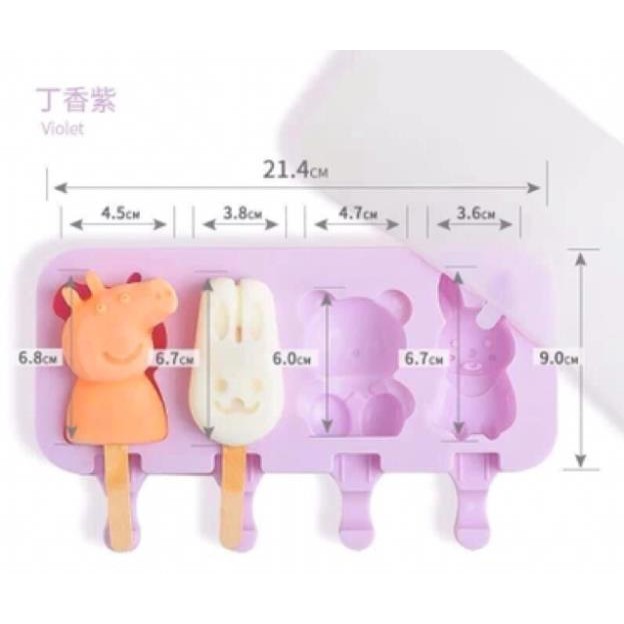 Khuôn kem silicon nhiều hình siêu cute ( tặng kèm 50 que gỗ)