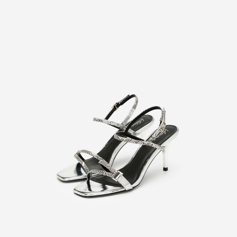 SP MỚI - Giày Sandal Cao Gót Vân Da Rắn Metallic Vascara - SDN 0644 - Màu Bạc