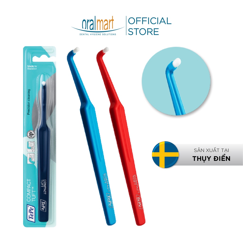 Bàn chải đánh răng đầu hình vòm cho người niềng răng, chỉnh nha, răng implant riêng lẻ Tepe Compact Tuft