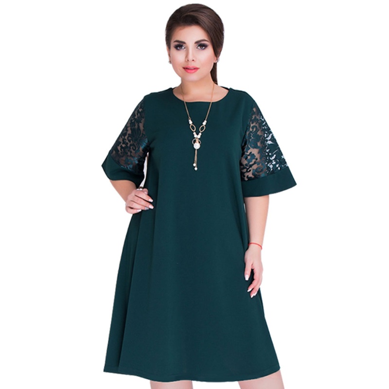 Đầm Công Sở Dáng Rộng Phối Ren Plus Size Thời Trang Mùa Hè 2018 Cho Nữ