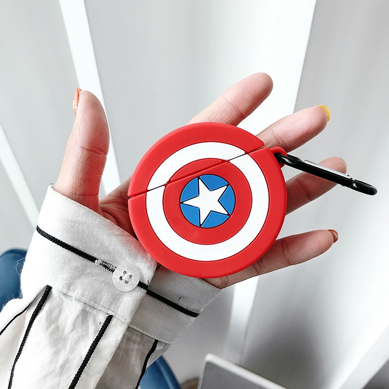 Vỏ bảo vệ hộp đựng tai nghe airpods bằng Silicone hình khiên Captain America