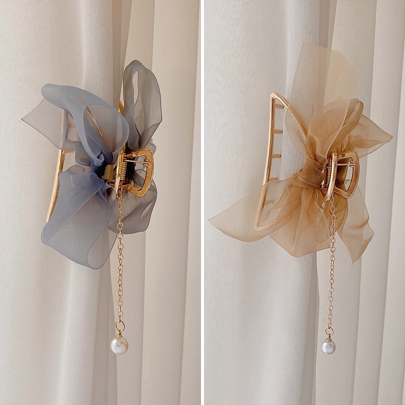 Kẹp tóc càng cua hình nơ lưới thời trang mùa hè cho nữ 2021