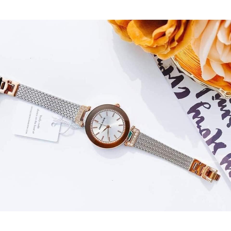 Đồng hồ nữ Anne Klein AK/1907SVRT  Đồng hồ đeo tay bằng lưới pha lê cao cấp dành cho nữ