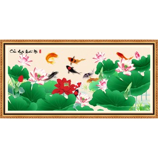 Tranh dán tường phong thủy VTC Cửu ngư quần hội LunaTM-0006 kim sa