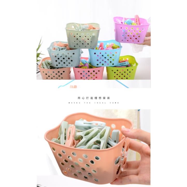 Set 28-30 Kẹp Nhựa Chữ A Phơi Đồ Nhiều Màu Sắc Kèm Rổ Đựng Tiện Lợi - GDNC0247