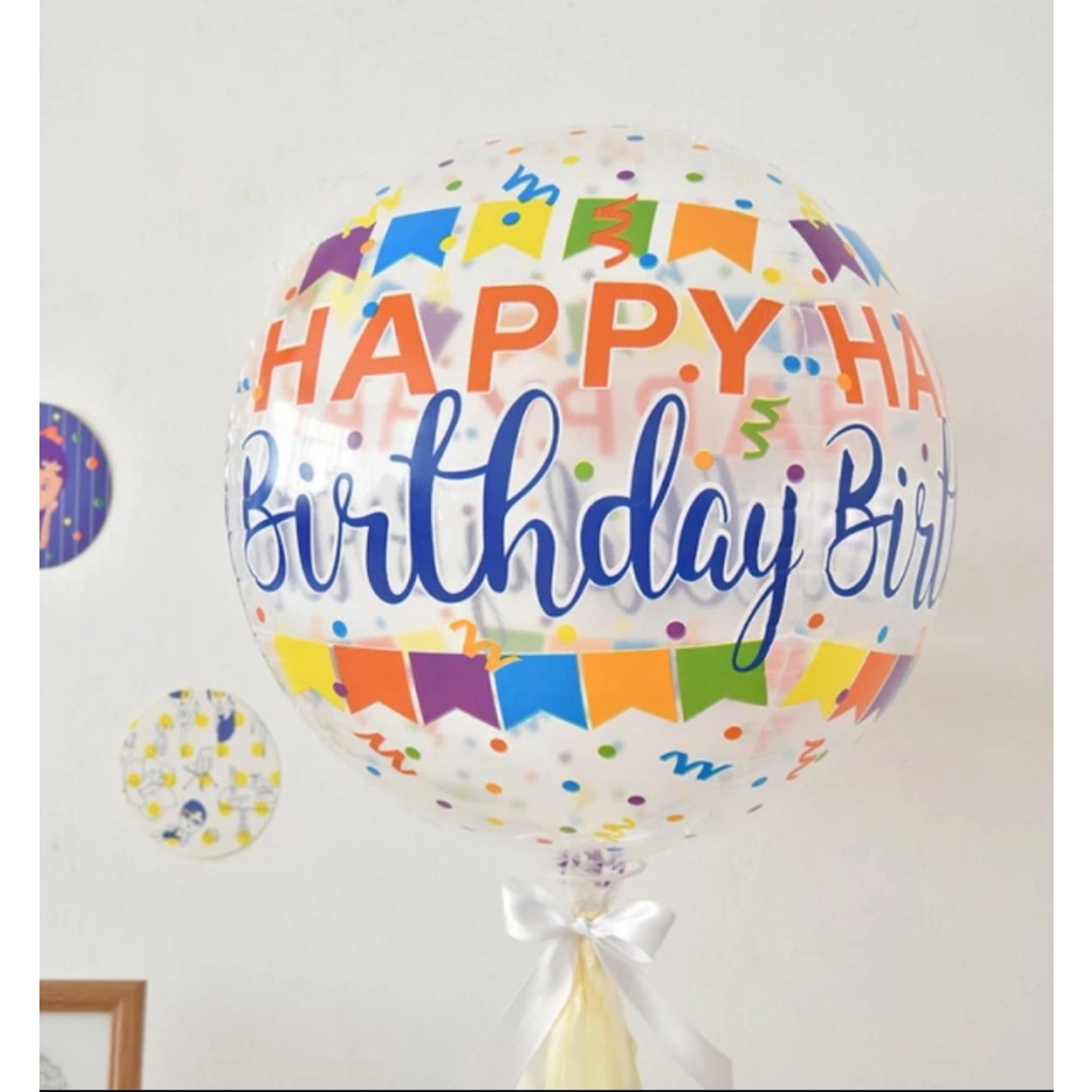 Bóng 4D trong suốt in happy birthday, bóng tròn galaxy in hình phụ kiện trang trí sinh nhật, tiệc,..