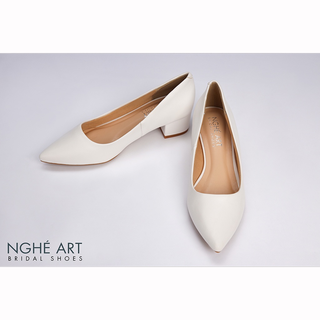 Giày cưới Nghé Art basic gót vuông 274 trắng