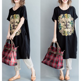 G908 Đầm big size freesize in hoa văn sang trọng kiểu dáng suông đơn giản dễ phối đồ