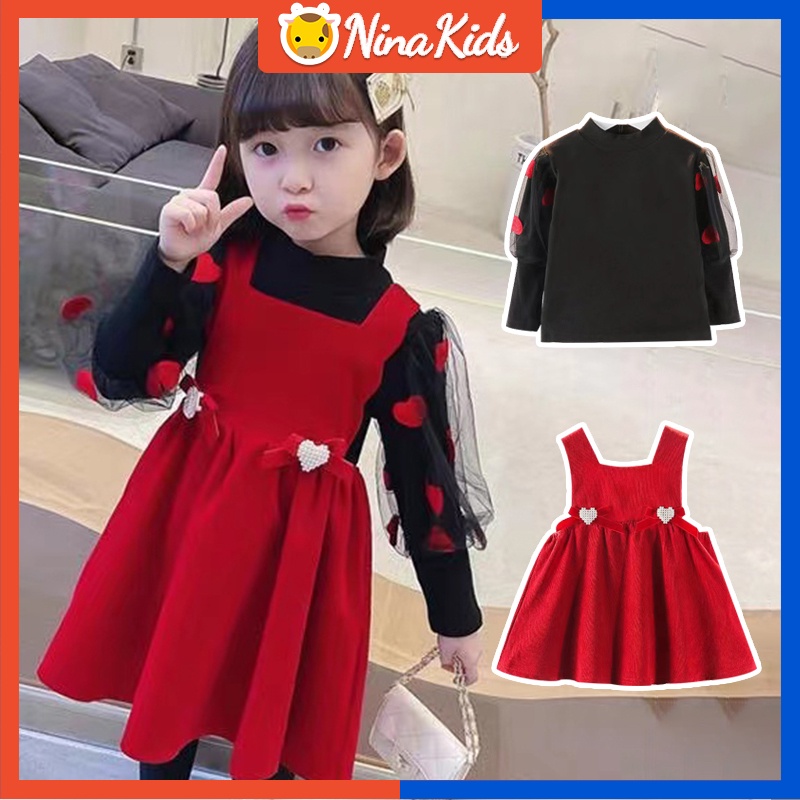 Bộ Đầm Dài Tay + Đầm Thời Trang Hàn Quốc Dành Cho Bé Gái 0-4 Tuổi