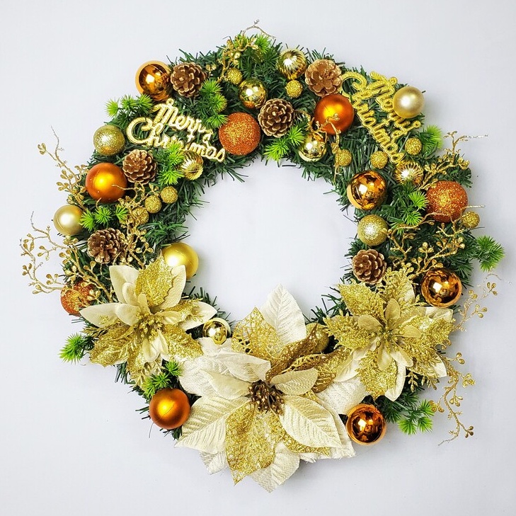 Vòng Hoa Trang Trí Noel D42 size 40cm Tặng Kèm Đèn, Vòng Nguyệt Quế Giáng Sinh