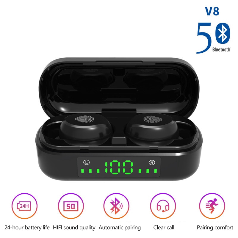 Tai Nghe Vitog Kết Nối Bluetooth V8 Tws Kèm Hộp Sạc Thời Thượng