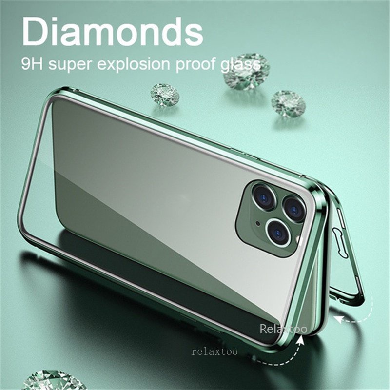 Ốp Điện Thoại Kính Cường Lực Hai Mặt Nắp Lật Kim Loại Cho iphone 15 14 pro max plus 15promax iphone15 5g 15pro 15plus