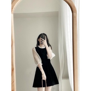 Đầm đen phối tay voan trắng