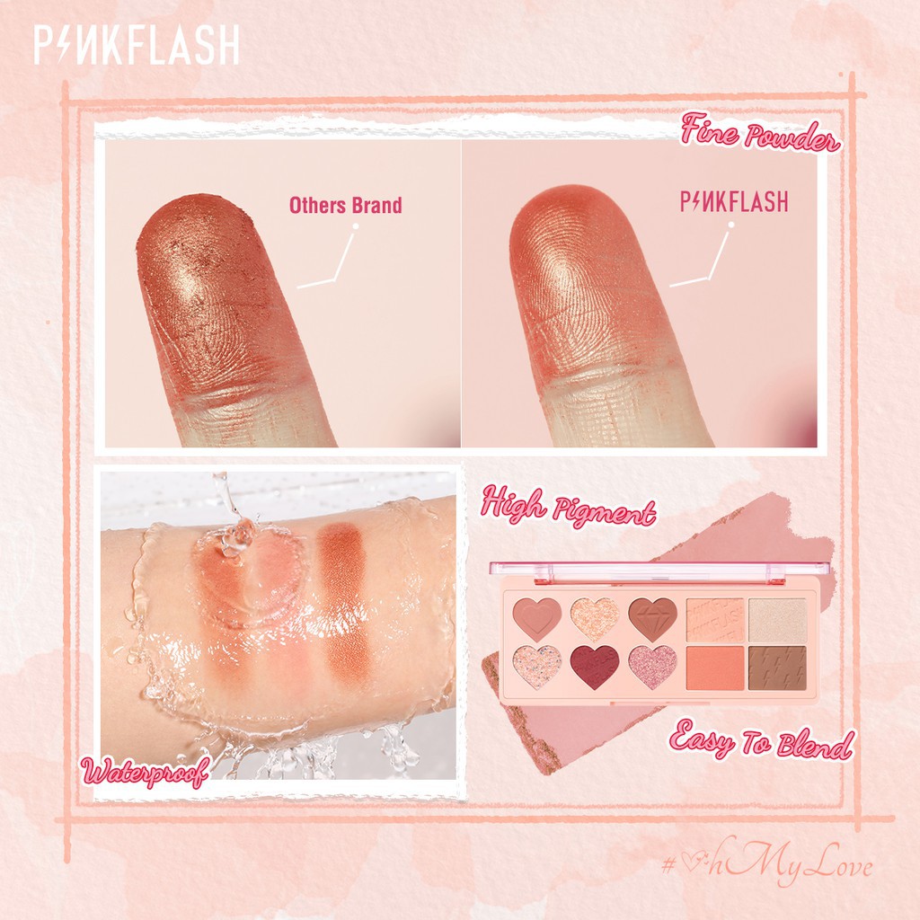 Bảng phấn trang điểm PINKFLASH OhMyLove thiết kế 4 trong 1 có sắc tô cao mềm mại để trang trí mắt/ mặt/ má hồng
