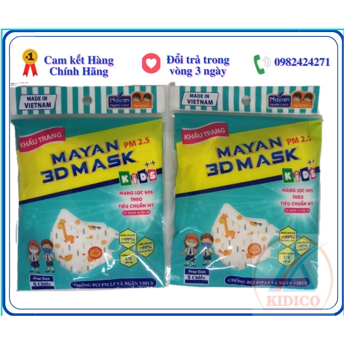 Khẩu trang 3D Mayan Mask Kids++ Trẻ Em, Media Người lớn 4 lớp lọc bụi PM2.5- Gói 5 cái