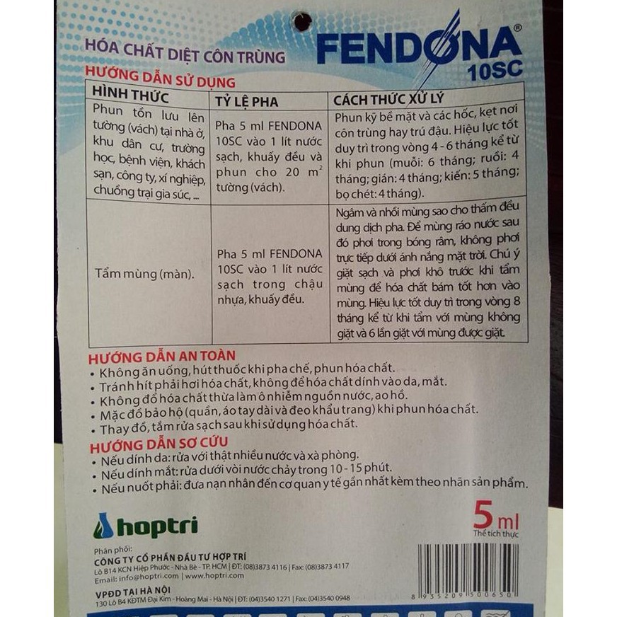 Bán diệt muỗi FENDONA 10SC 5ml hàng nhập, phân phối trong nước bởi thietbinhavuon.