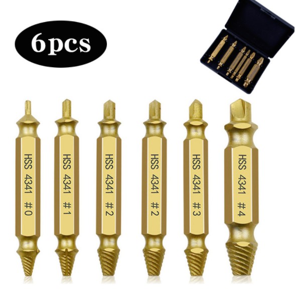 Bộ Mũi Khoan Lấy Ốc Vít gãy, Ốc Vít Toét Đầu Thép 4341 Mạ TiTan