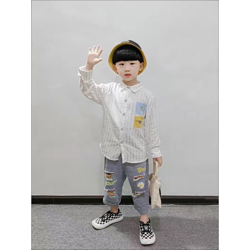 Áo sơ mi dài tay kẻ sọc nhiều màu cho bé trai - Cao 90-140cm, nặng 10-30kg