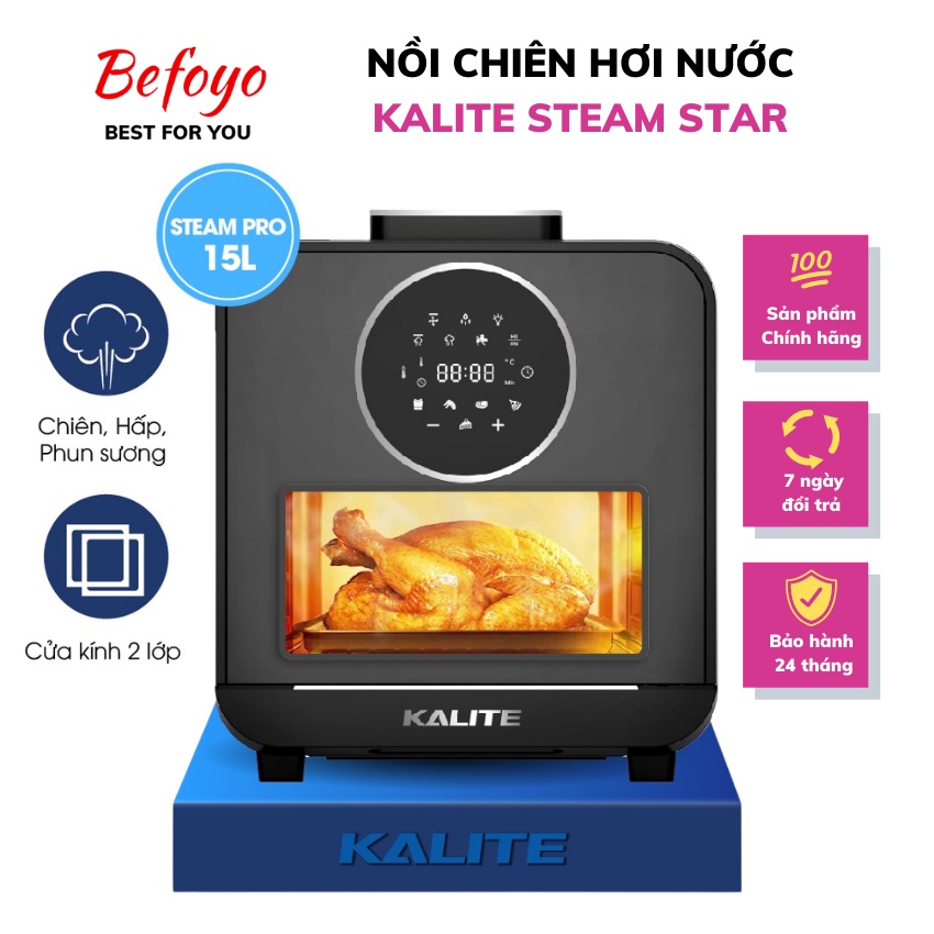 Nồi Chiên Không Dầu Hơi Nước Kalite Steam Star Dung Tích 15L - chiên nướng hấp 3 Trong 1 - bảo hành chính hãng 24 tháng