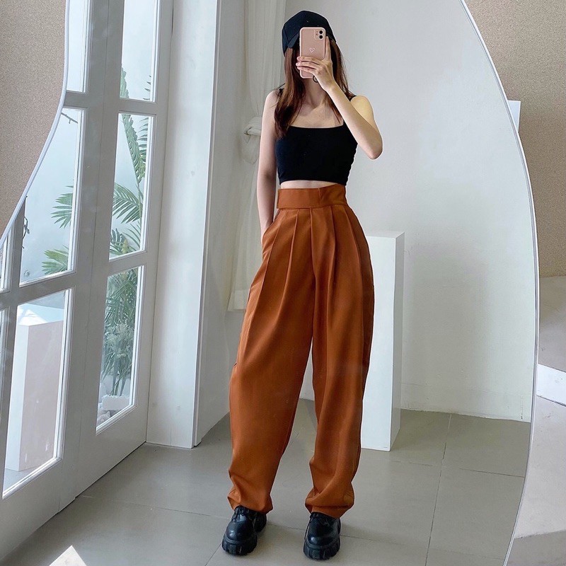 Quần tây ulzzang ống rộng lưng cao-gài băng dính | BigBuy360 - bigbuy360.vn