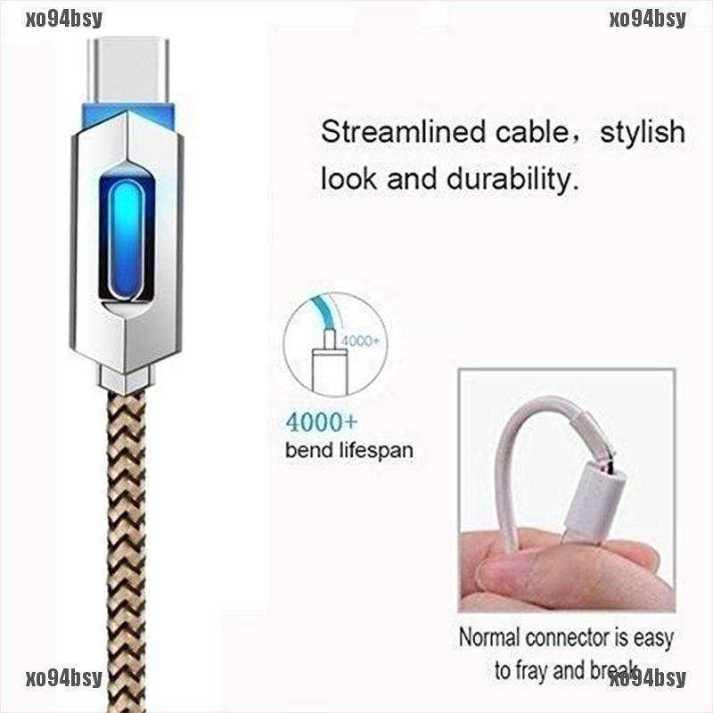 [xo94bsy]USB 3.1 Nylon Braided Lights LED Micro Type-C USB Fast Charging Sync Da