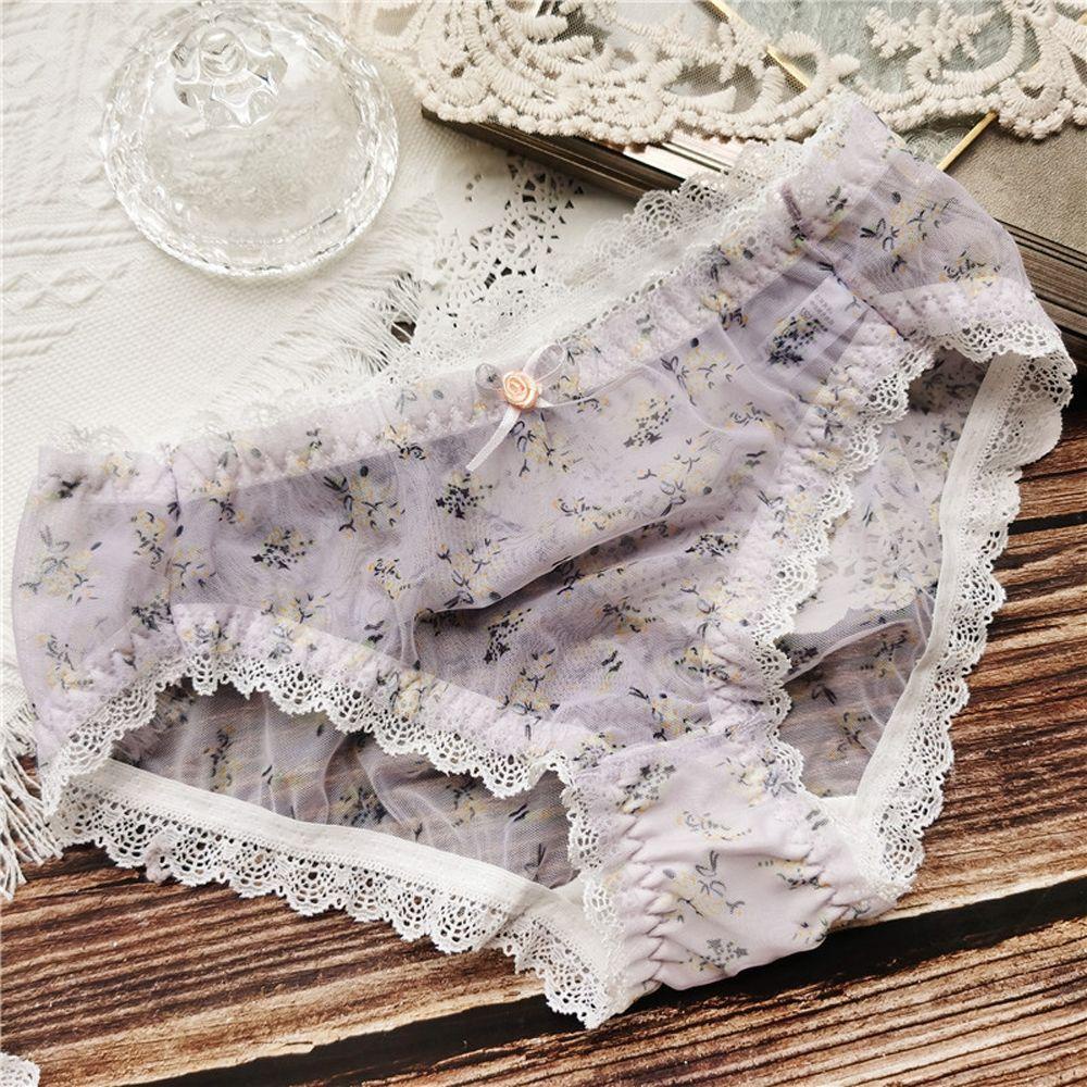 OCEANMAP Quần Lót Cotton Không Đường May Phối Ren Đính Nơ Xinh Xắn Dành Cho Nữ