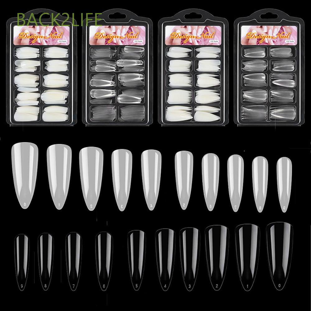 [Hàng mới về] Hộp 100 móng tay giả trong suốt/ tự nhiên nhựa ABS acrylic dành cho làm móng DIY