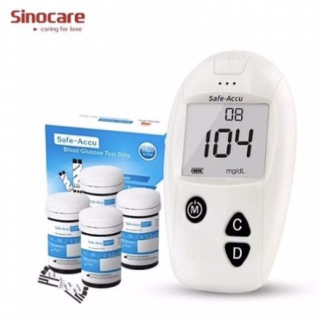 Que Thử Đường Huyết Safe Accu Sinocare 50 Que, Tặng 50 Kim Lấy Máu