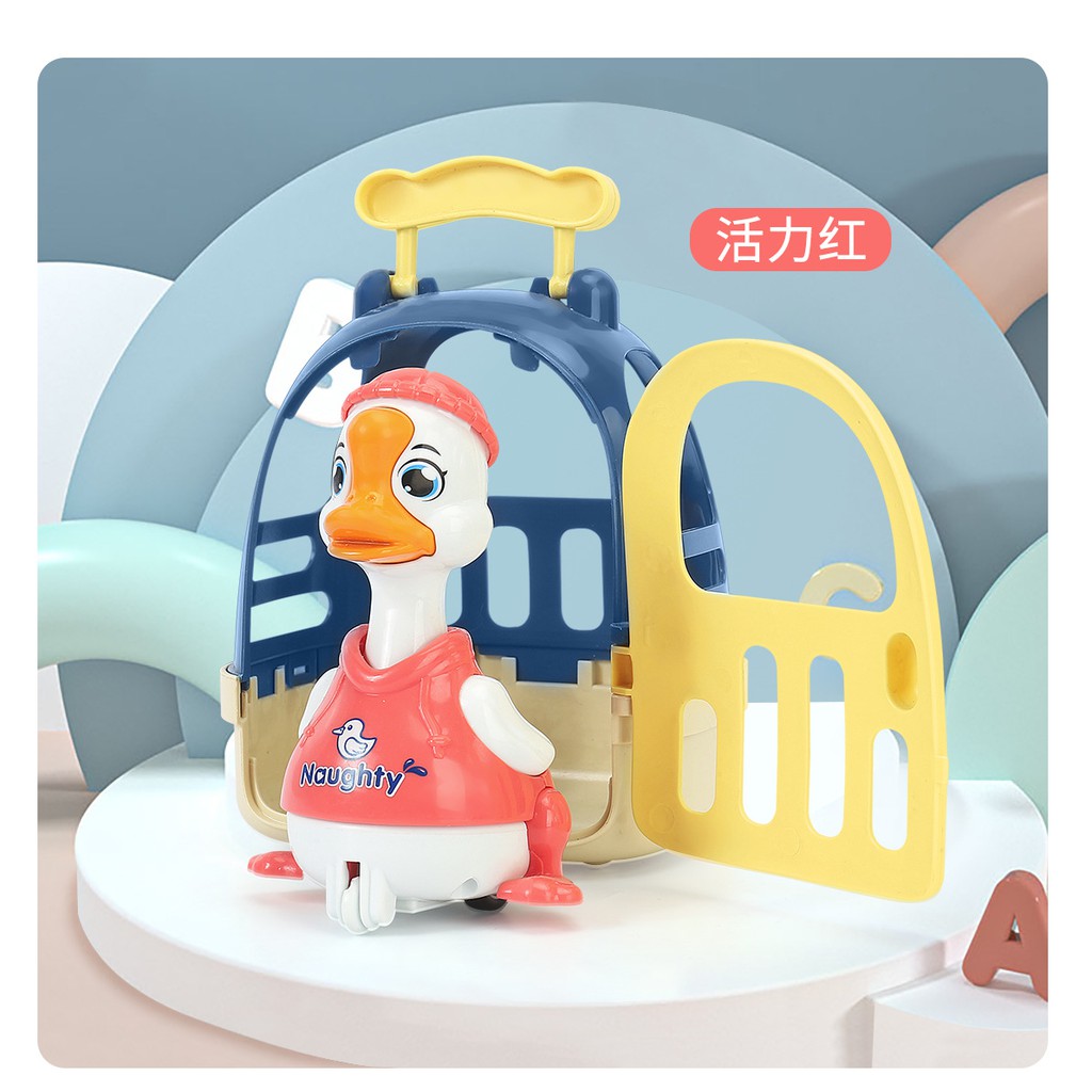 Đồ chơi vịt chạy bánh đà cute, ấn là chạy có kèm lồng đựng bên ngoài cho bé trai và bé gái