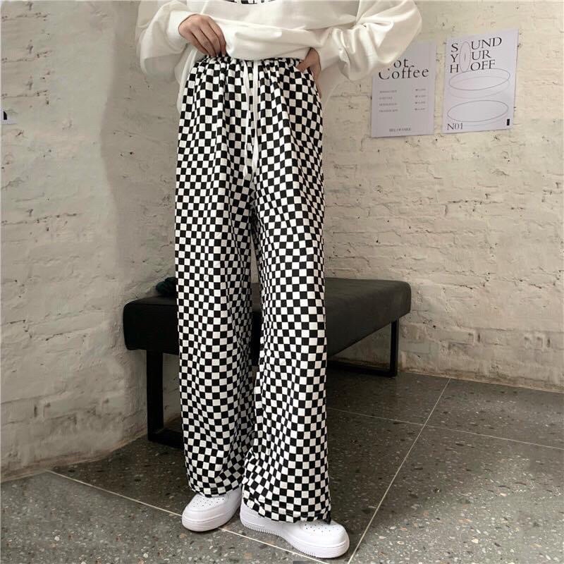 Quần Ống Suông Dây Rút Caro Unisex Ảnh Thật