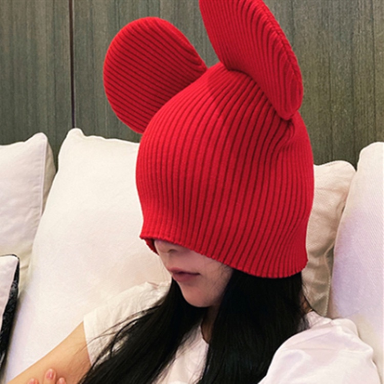 Mũ Len Dệt Kim Màu Trơn Đính Tai Chuột Mickey Dễ Thương Kiểu Hàn Quốc Thời Trang Thu Đông Cho Các Cặp Đôi