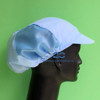 Combo 5 Nón Lưới Trùm Tóc Múi Cam (6 Múi) Màu Xanh Da Trời Phối Lưới Xanh | Mũ Nón Vải Công Nhân 02003