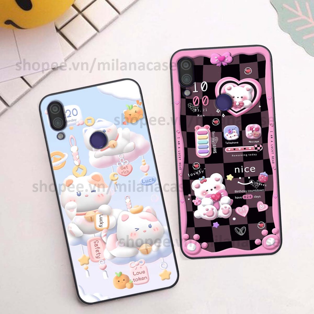 Ốp Xiaomi Redmi Note 7 hình đồng hồ icon gấu mèo cute cực dễ thương ngộ nghĩnh