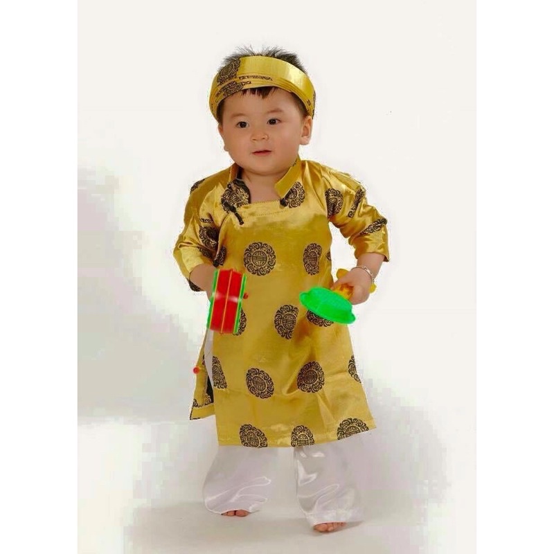 Áo dài truyền thống bé trai,bé gái áo dài gấm đồng tiền