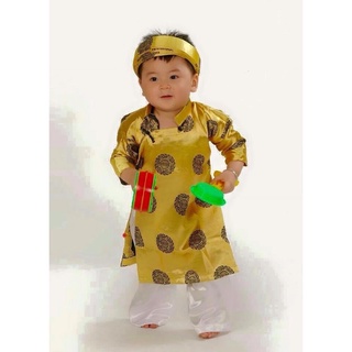 Áo dài truyền thống bé trai,bé gái áo dài gấm đồng tiền