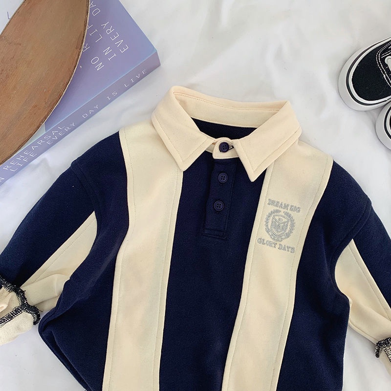 Áo POLO Tay Dài Nhuộm Màu 100% Cotton Thời Trang Thu Đông Cho Bé