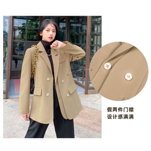 Áo khoác vest hai hàng nút dáng rộng màu cà phê phong cách Hàn Quốc thời trang xuân thu 2021 mới cho nữ | BigBuy360 - bigbuy360.vn